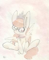 Size: 688x846 | Tagged: safe, artist:slightlyshade, zippoorwhill, pony, g4, female, filly, sitting, solo, spread wings, traditional art, wings