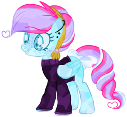 Size: 1024x945 | Tagged: safe, artist:bezziie, oc, oc only, oc:strawberry pie, crystal pony, pegasus, pony, bow, clothes, crystallized, female, mare, simple background, solo, sweater, tail bow, transparent background