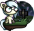 Size: 887x807 | Tagged: safe, artist:amberpone, oc, oc only, oc:lowa mei, ghost, pony, art trade, big eyes, big head, black, blue, blue eyes, blue hair, cel shading, cloud, digital art, eyes open, female, flower, grass, graveyard, gray, green, hat, jewelry, lighting, lineart, looking up, moon, necklace, night, original character do not steal, paint tool sai, purple, shading, simple background, sitting, skull, sky, smiling, solo, stars, teenager, transparent background, white