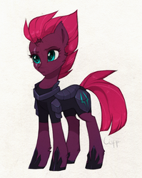 Size: 1180x1480 | Tagged: safe, artist:lispp, tempest shadow, pony, unicorn, g4, my little pony: the movie, armor, broken horn, eye scar, female, horn, mare, scar, simple background, solo, white background