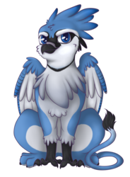 Size: 2411x3271 | Tagged: safe, artist:xchan, derpibooru exclusive, oc, oc only, oc:lafiri, bird, blue jay, griffon, 2018 community collab, derpibooru community collaboration, bluejay griffon, high res, looking at you, male, simple background, sitting, solo, transparent background