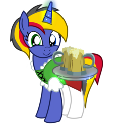 Size: 1000x1000 | Tagged: safe, artist:toyminator900, oc, oc only, oc:wheelie rims, pony, unicorn, alcohol, cider, clothes, dirndl, dress, glowing horn, heterochromia, horn, magic, mug, simple background, smiling, solo, tankard, telekinesis, transparent background