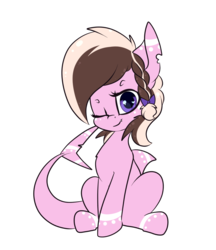 Size: 1000x1158 | Tagged: safe, artist:ashee, oc, oc only, oc:ashee, original species, shark, shark pony, 2018 community collab, derpibooru community collaboration, one eye closed, simple background, sitting, smiling, solo, transparent background, wink