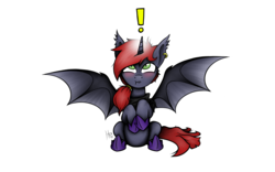 Size: 1920x1200 | Tagged: safe, alternate version, artist:cobalt hex, oc, oc only, oc:midnight kiss, alicorn, bat pony, bat pony alicorn, pony, colored, ear piercing, earring, exclamation point, jewelry, piercing, simple background, white background