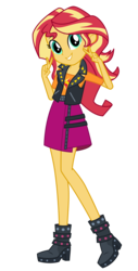 Size: 3649x7208 | Tagged: safe, artist:keronianniroro, sunset shimmer, equestria girls, g4, my little pony equestria girls: better together, boots, clothes, cute, double peace sign, female, high heel boots, jacket, leather jacket, legs, looking at you, moe, peace sign, shimmerbetes, shoes, simple background, skirt, smiling, solo, transparent background, vector