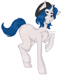 Size: 400x490 | Tagged: safe, artist:sapiira, oc, oc only, oc:kai anderson, pony, unicorn, curved horn, horn, male, raised hoof, simple background, solo, stallion, transparent background