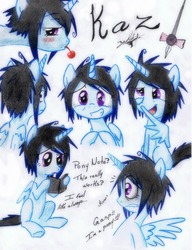 Size: 1536x2000 | Tagged: safe, artist:kzksm, oc, oc only, alicorn, pony, alicorn oc, cherry, death note, food, pony note, ponysona, signature, solo, traditional art, wing hands