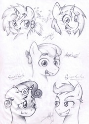 Size: 1440x2000 | Tagged: safe, artist:kzksm, apple bloom, scootaloo, snails, snips, sweetie belle, g4, applebuck, colt, cutie mark crusaders, male, rule 63, scooteroll, silver bell, sketch, traditional art