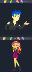 Size: 297x661 | Tagged: safe, artist:flashimmer, artist:keronianniroro, flash sentry, sunset shimmer, derpibooru, best trends forever, equestria girls, equestria girls series, g4, alternate hairstyle, boots, clothes, cute, double peace sign, female, geode of empathy, high heel boots, looking at you, magical geodes, male, meta, peace sign, shimmerbetes, ship:flashimmer, shipping, shoes, simple background, skirt, smiling, solo, straight, transparent background, vector