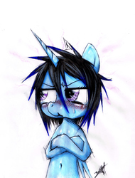 Size: 1520x2000 | Tagged: safe, artist:kzksm, oc, oc only, alicorn, pony, alicorn oc, blushing, crossed arms, puffy cheeks, signature, solo, traditional art