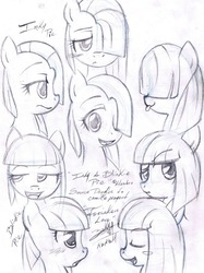 Size: 1280x1707 | Tagged: safe, artist:kzksm, limestone pie, marble pie, g4, expressions, long hair, sketch, tongue out, traditional art