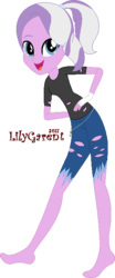 Size: 288x689 | Tagged: safe, artist:lilygarent, diamond tiara, equestria girls, g4, barefoot, clothes, feet, female, jeans, older, pants, ripped jeans, simple background, solo, transparent background