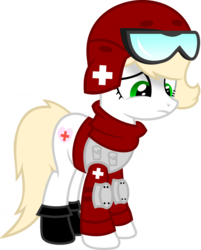 Size: 1280x1591 | Tagged: safe, artist:buckeyescozycafe, oc, oc only, oc:aubrey winters, earth pony, pony, clothes, female, helmet, mare, medic, simple background, solo, transparent background, vector