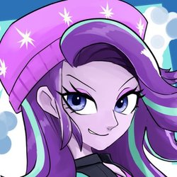 Size: 400x400 | Tagged: safe, artist:bojack_mlplove, starlight glimmer, human, equestria girls, g4, beanie, bust, clothes, female, hat, looking at you, smiling, smirk, solo
