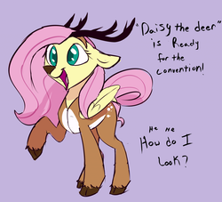 Size: 1280x1164 | Tagged: safe, artist:veesocks, fluttershy, deer, pegasus, pony, reindeer, g4, 30 minute art challenge, clothes, costume, cute, female, mare, purple background, shyabetes, simple background, solo