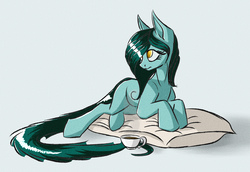 Size: 2808x1928 | Tagged: safe, artist:akweer, oc, oc only, pony, cup, pillow, solo