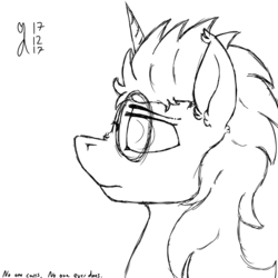 Size: 895x896 | Tagged: safe, artist:lambdacat, oc, oc only, oc:lambda pone, pony, unicorn, bust, glasses, male, portrait, signature, sketch, solo