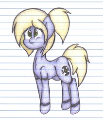 Size: 3146x3707 | Tagged: safe, artist:binary6, oc, oc only, oc:cindy, pony, robot, robot pony, high res, lined paper, ponytail, solo, traditional art