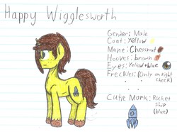 Size: 3685x2746 | Tagged: safe, artist:binary6, oc, oc only, oc:happy wigglesworth, pony, unicorn, freckles, glasses, high res, lined paper, reference sheet, solo, traditional art