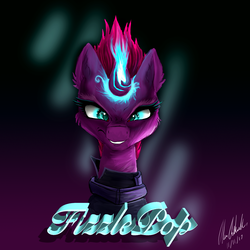 Size: 2000x2000 | Tagged: safe, artist:alecace445, fizzlepop berrytwist, tempest shadow, pony, g4, my little pony: the movie, armor, female, grin, high res, looking at you, magic, menacing, smiling, solo