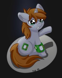 Size: 1600x2000 | Tagged: safe, artist:red-rd, oc, oc only, oc:littlepip, pony, unicorn, fallout equestria, crying, dark background, dock, fanfic, fanfic art, female, hooves, horn, mare, pipbuck, simple background, solo, teeth