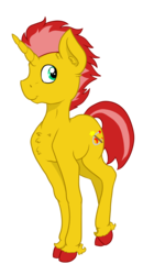 Size: 2483x4760 | Tagged: safe, artist:paskanaakka, derpibooru exclusive, oc, oc only, oc:ember flare, pony, unicorn, 2018 community collab, derpibooru community collaboration, chest fluff, colored hooves, ear fluff, male, simple background, smiling, solo, stallion, transparent background