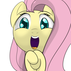 Size: 1500x1500 | Tagged: safe, artist:datapony, fluttershy, pony, g4, amazed, bust, female, happy, hooves together, looking at you, mare, open mouth, portrait, simple background, solo, transparent background