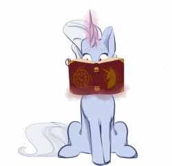 Size: 584x566 | Tagged: safe, artist:ximsketchs, trixie, pony, unicorn, g4, animated, book, female, glowing horn, horn, magic, mare, reading, simple background, sitting, solo, telekinesis, white background