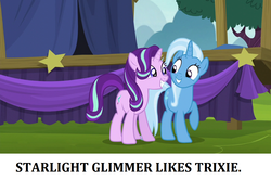 Size: 1272x844 | Tagged: safe, starlight glimmer, trixie, g4, no second prances, captain obvious, image macro, meme, smiling, truth