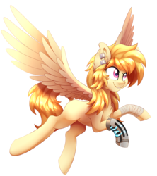 Size: 2041x2300 | Tagged: safe, artist:aegann, oc, oc only, pegasus, pony, bandage, ear piercing, earring, female, high res, jewelry, mare, piercing, pink eyes, simple background, smiling, solo, transparent background, yellow coat, yellow mane