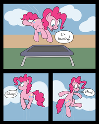 Size: 2261x2833 | Tagged: safe, artist:rapidstrike, pinkie pie, earth pony, pony, g4, cloud, death grips, dialogue, female, high res, looking down, loss (meme), mare, sky, solo, speech bubble, trampoline