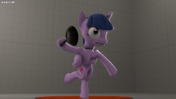 Size: 640x360 | Tagged: safe, artist:fishimira, twilight sparkle, alicorn, pony, g4, 3d, angry, animated, bipedal, dumb running ponies, female, frying pan, running, source filmmaker, stage.bsp, twilight sparkle (alicorn), wat