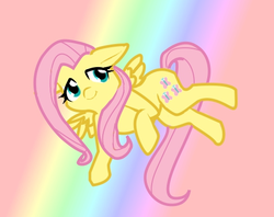 Size: 498x395 | Tagged: safe, artist:pushpin-heart, fluttershy, pegasus, pony, g4, female, floppy ears, gradient background, rainbow background, solo