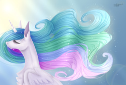 Size: 3500x2380 | Tagged: safe, artist:sofienriquez, princess celestia, alicorn, pony, g4, crepuscular rays, eyes closed, female, high res, mare, profile, solo