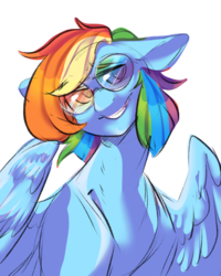 Size: 1000x1250 | Tagged: safe, artist:yuyusunshine, rainbow dash, pegasus, pony, g4, female, glasses, mare, multicolored hair, simple background, smiling, solo, transparent background