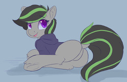 Size: 8636x5588 | Tagged: safe, artist:ardail, oc, oc only, pony, absurd resolution, butt, clothes, cute, dock, featureless crotch, female, hoodie, looking back, mare, plot, smiling, underhoof