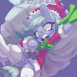 Size: 750x750 | Tagged: safe, artist:kaikoinu, limestone pie, earth pony, pony, g4, bag, christmas, clothes, costume, female, hat, holiday, mare, open mouth, santa costume, santa hat, solo