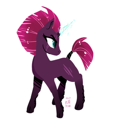 Size: 3000x3200 | Tagged: safe, artist:puffpink, fizzlepop berrytwist, tempest shadow, pony, unicorn, g4, my little pony: the movie, broken horn, eye scar, female, glowing horn, high res, horn, mare, scar, simple background, solo