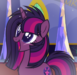 Size: 1028x1000 | Tagged: safe, artist:flamingflare123, oc, oc only, oc:midnight star, pony, unicorn, g4, my little pony: the movie, female, happy, magical lesbian spawn, mare, offspring, parent:tempest shadow, parent:twilight sparkle, parents:tempestlight, solo, sparkles