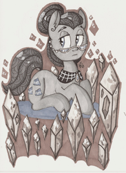 Size: 1078x1471 | Tagged: safe, artist:colouredteapot, cloudy quartz, earth pony, pony, g4, female, mare, prone, simple background, solo, traditional art, white background