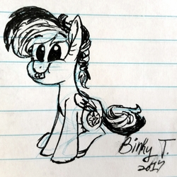 Size: 2117x2118 | Tagged: safe, artist:binkyt11, daring do, pegasus, pony, g4, female, filly, high res, lined paper, raspberry noise, sitting, solo, tongue out, traditional art, younger