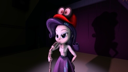 Size: 1000x562 | Tagged: safe, artist:jeroen01, rarity, equestria girls, g4, 3d, cappy (mario), lidded eyes, microphone, possessed, singing, source filmmaker, stage, super mario bros., super mario odyssey
