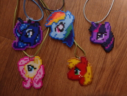 Size: 4608x3456 | Tagged: safe, artist:crystaltheechidna, big macintosh, fluttershy, princess luna, rainbow dash, twilight sparkle, g4, irl, jewelry, necklace, perler beads, photo