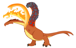 Size: 2232x1421 | Tagged: safe, artist:krekka01, oc, oc only, unnamed oc, elemental, fire elemental, hydra, artifact, elemental hydra, fire, forked tail, four heads, lava, monster, multiple heads, simple background, solo, white background