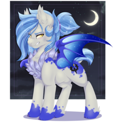 Size: 1024x1061 | Tagged: safe, artist:pvrii, oc, oc only, oc:midnight radiance, bat pony, pony, bat pony oc, chest fluff, male, rule 63, smiling, solo, stallion