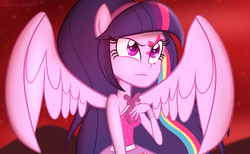 Size: 1024x630 | Tagged: dead source, safe, artist:wubcakeva, twilight sparkle, equestria girls, g4, my little pony equestria girls: rainbow rocks, clothes, female, ponied up, pony ears, scene interpretation, serious, serious face, solo, wings