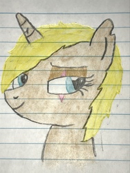 Size: 4032x3024 | Tagged: safe, artist:sirbumpaous, oc, oc only, oc:bookworm, pony, unicorn, lined paper, pencil drawing, solo, traditional art