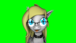 Size: 1920x1080 | Tagged: safe, artist:lucinaorly, oc, oc only, oc:nicky, bat pony, pony, 3d, :p, blonde, blue eyes, collar, glasses, green background, profile picture, silly, simple background, source filmmaker, tongue out