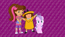 Size: 1366x768 | Tagged: safe, diamond tiara, g4, care bears adventures of care a lot, chantal strand, crossover, danielle (madeline), madeline, mckenna, meme, voice actor joke