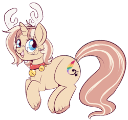 Size: 750x702 | Tagged: safe, artist:lulubell, oc, oc only, oc:lulubell, pony, unicorn, antlers, female, glasses, jingle bells, mare, reindeer antlers, simple background, solo, transparent background, unshorn fetlocks